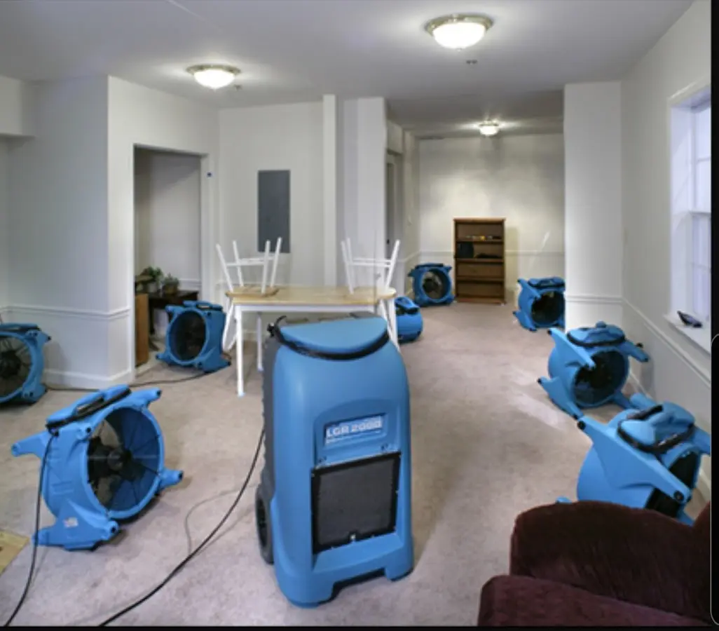 Air movers and dehumidifier setup for Water Extraction & Removal in Wabash